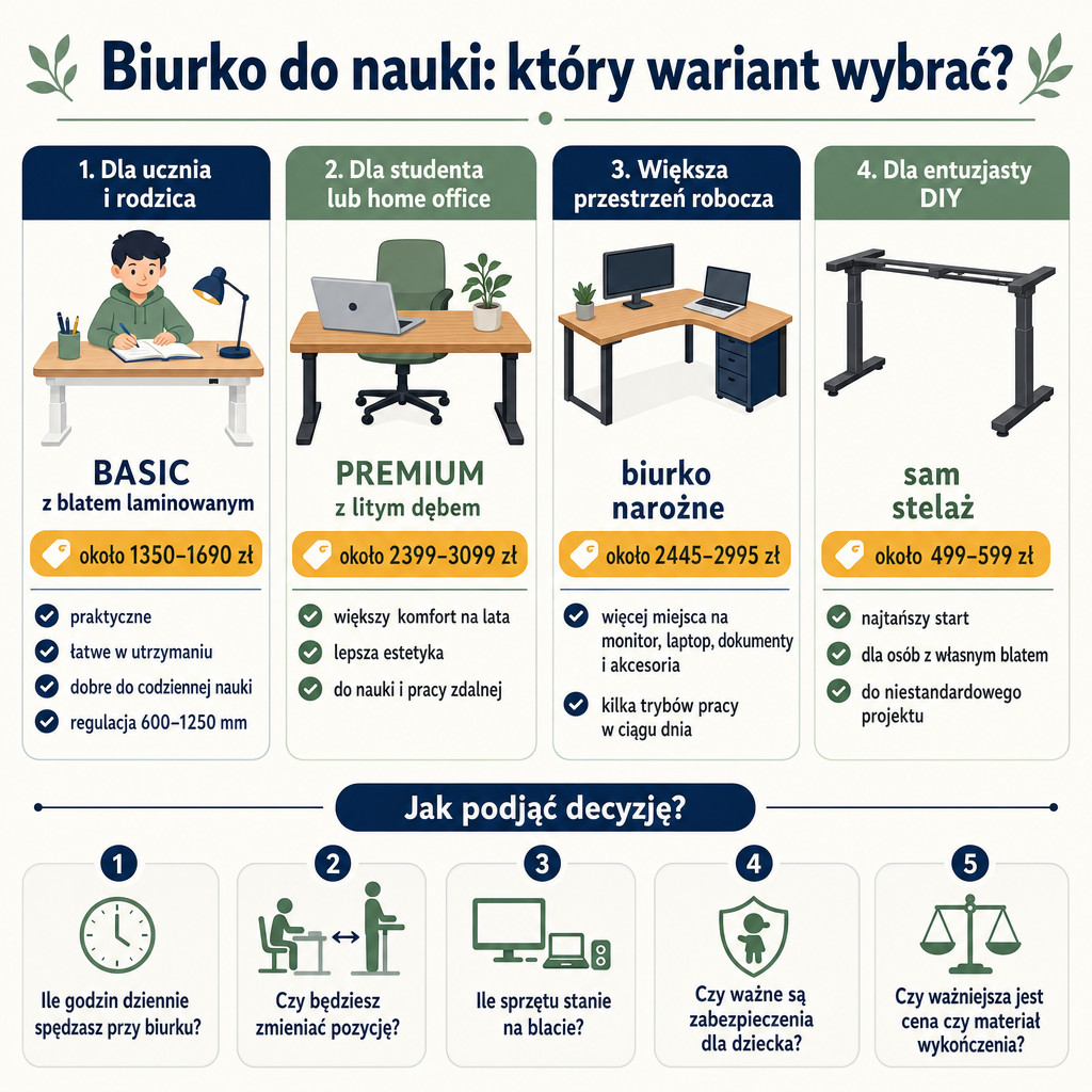 Porównanie wariantów biurek do nauki według budżetu i potrzeb.