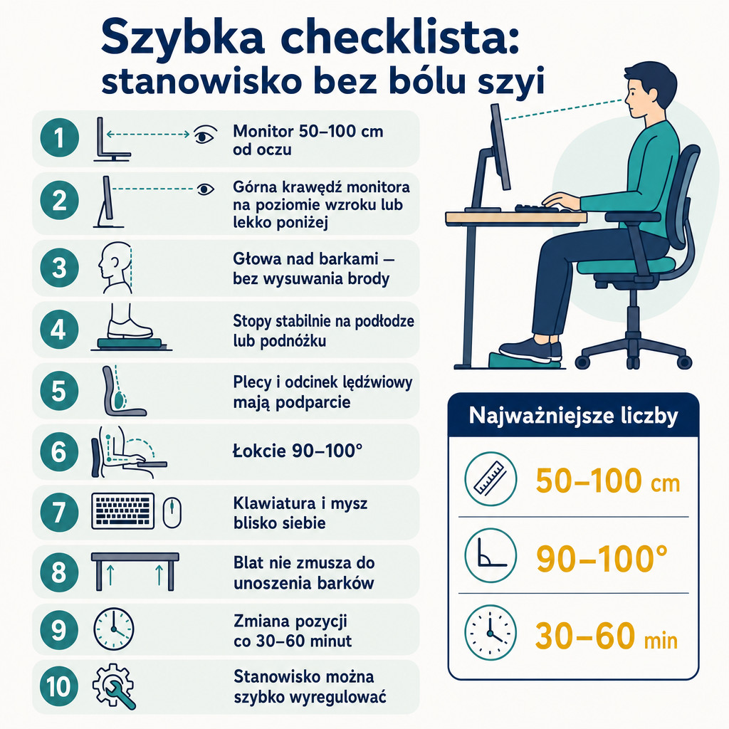 Checklista ergonomicznego stanowiska pracy zmniejszającego ból szyi