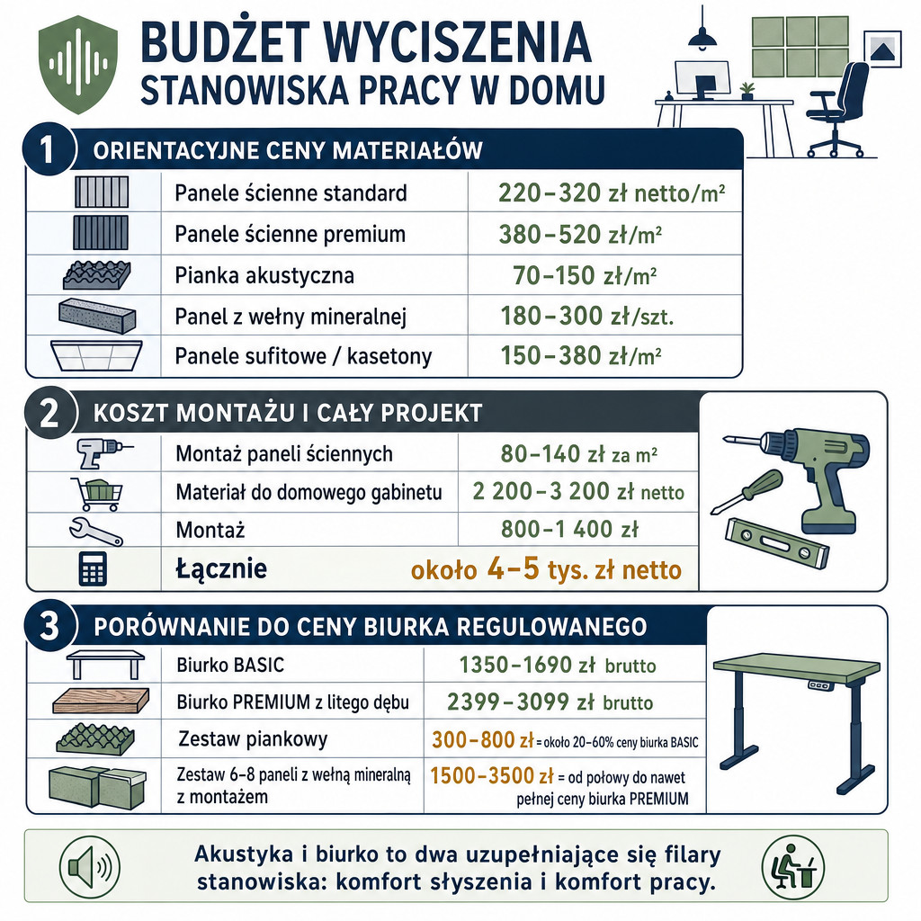 Porównanie kosztów paneli akustycznych, montażu i ceny biurek regulowanych